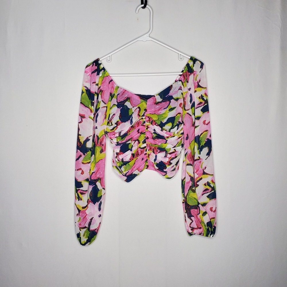 Abercrombie Fitch Floral Smocked Crop Top Small Long Sleeve Romantic Garden